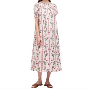 NWT The Caroline Nap Dress (w/ slip) Red Shell Vine Stripe Cotton size Medium